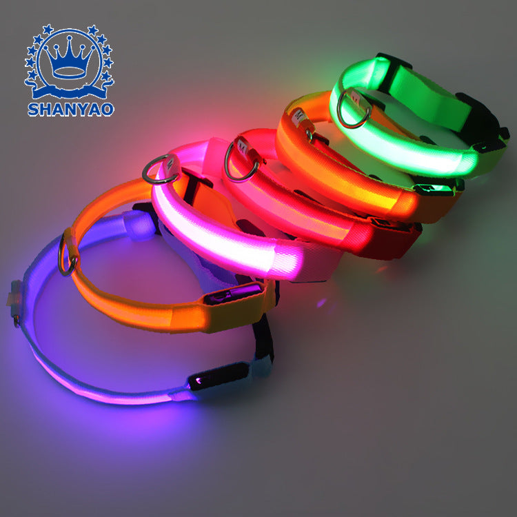 LED発光ペット用首輪 USB充電式・メッシュタイプ・中耳魚デザイン・犬用カラー