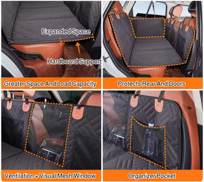 カーペット型ペットマット：車内用拡張ドッグケネル 取り外し可能ハンモック式ドッグマット／高耐荷重ハードボード搭載