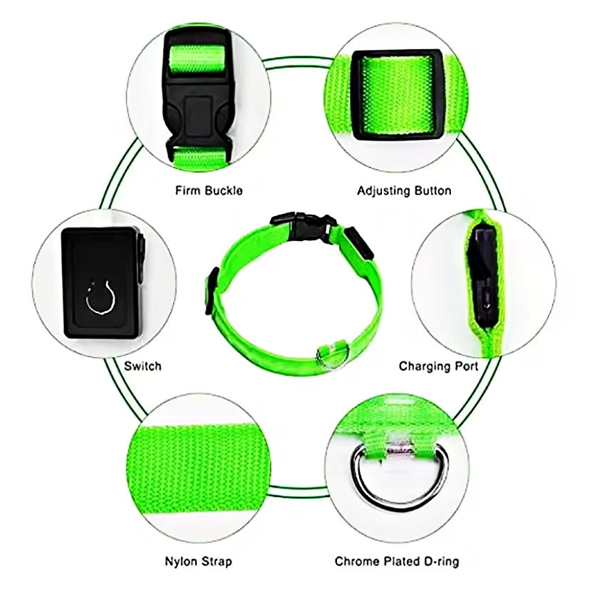 LED発光ペット用首輪 USB充電式・メッシュタイプ・中耳魚デザイン・犬用カラー