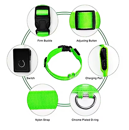 LED発光ペット用首輪 USB充電式・メッシュタイプ・中耳魚デザイン・犬用カラー